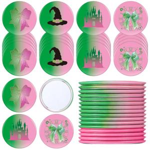 Marsui 24 Pcs Green and Pink Birthday Party Favors Witch Gifts for Girl Women Bulk Witch Mini Compact Mirror 2.76 Inch Portable Pocket Makeup Mirror for Goody Bags Stuffer Bridal Travel Friends