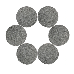 Topotdor Round Placemats Heat-Resistant Stain Resistant Anti-Skid Washable Polyproplene Table Mats Placemats (Set of 6, Braided-Gray)