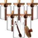 Remerry Set of 6 Glass Jar with Wooden Lid and Spoon, Clear Airtight Spice Canisters Glass Food Storage Kitchen Containers Set for Coffee Bean Tea Sugar (20 oz)