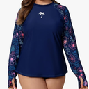 Halcurt Women's Plus Size Long Sleeve Rash Guard Swim Shirt with Thumb Holes UPF50+ Sun Protection Swimsuit Top, 4XL