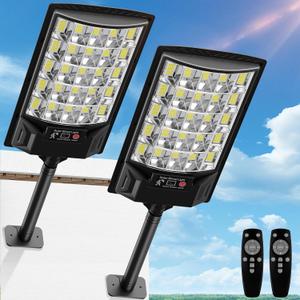 Solar Street Lights Outdoor, 6500K Outside Waterproof LED Street Light Dusk to Dawn, Wide Angle Lamp with Motion Sensor and Remote Control, Solar Lights Outdoor for Parking Lot Yard, 2 Pack (White)