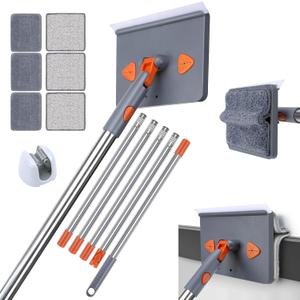 Baseboard Cleaner Tool with Handle, 80" Long Handle Mop with 6 Reusable Cleaning Pads, Duster Cleaning Tools for Baseboards/Ceiling/Floor, Microfiber Ceiling Wall Window Cleaner