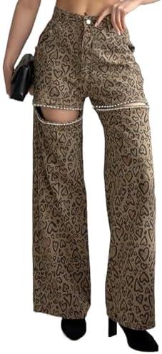 Kedera Women High Waist Denim Jeans Rhinestone Trim Bling Jeans Plus Size Denim Pants XL