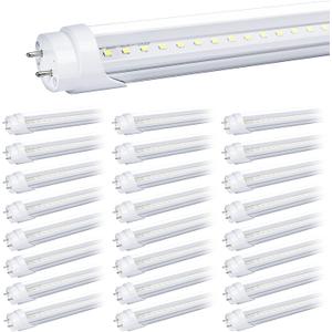 25-Pack T8 LED Bulbs 4 Foot Tube Light, 4ft LED Shop Garage Warehouse Light, 20W 5000K 2600LM Daylight White, Fluorescent Lights Tube Replacement, Ballast Bypass, Dual-end Powered, Clear Cover