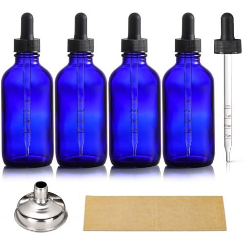 4 Pack 4oz Glass Dropper Bottles with Measured Dropper - 120ml Dark Blue Tincture Bottles with Calibrated Glass Eye Droppers (1ml), Leakproof Essential Oils Bottles for Health, Personal Care & Beauty