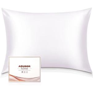 Adubor 100% Silk Pillowcase - Mulberry Silk Pillow Cases, 23 Momme 6A Grade Fibers, Silk Pillow Case for Hair and Skin Health, with Hidden Zipper (Standard 20''26'', White, 1PC)