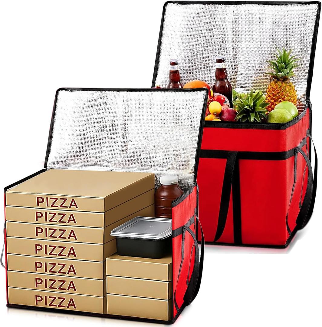 Maxcheck 2 Pcs Insulated Bags for Food Delivery XXXL Large Capacity Hot Grocery Tote Bag Reusable Warming Pizza Catering Carrier for Commercial Travel Lunch Shopping Gifts (Red)