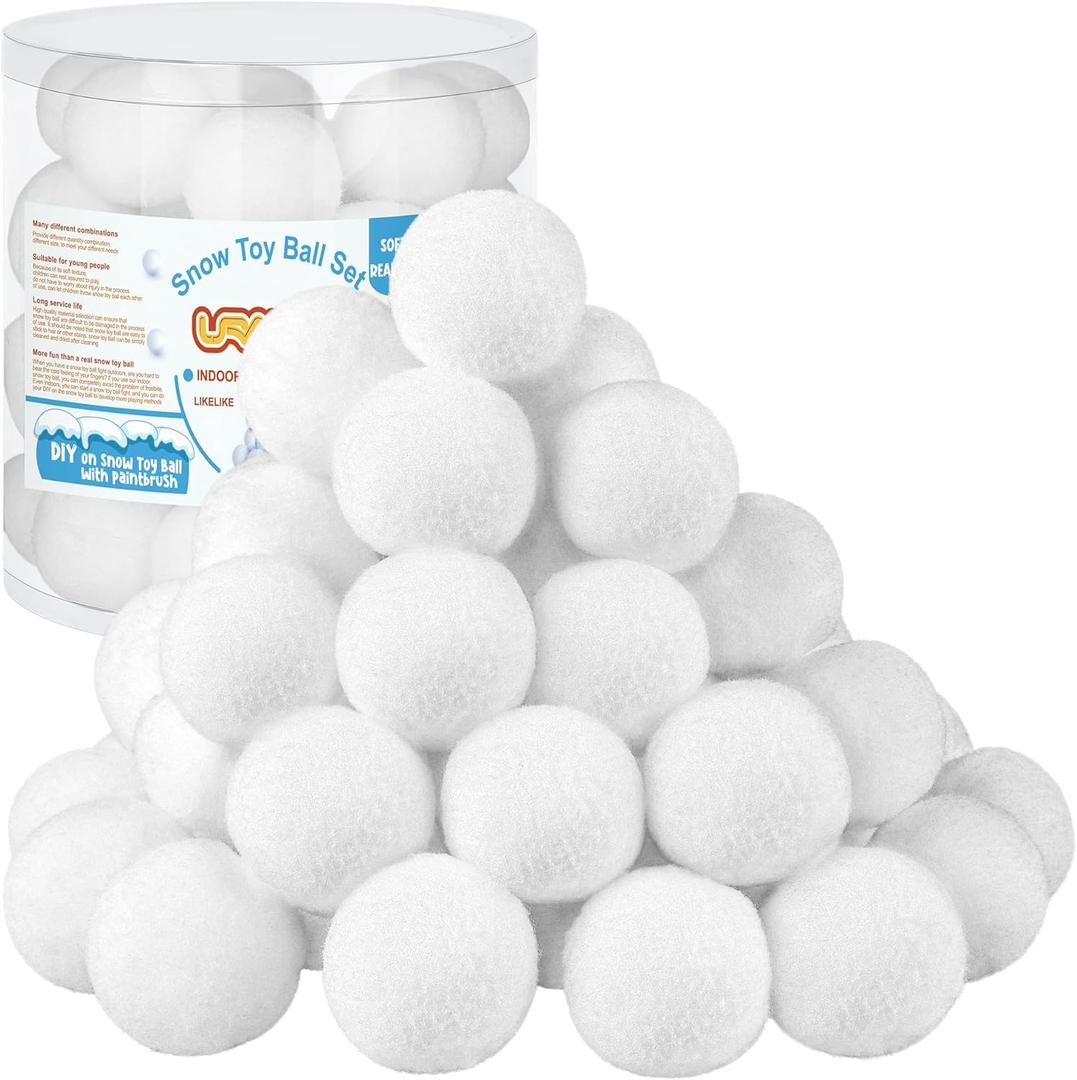 URATOT 40 Pack Snow Toy Balls for Kids Indoor, Plush Snow Fake Balls Soft Artificial Snow Fight Balls Set with Boxes for Winter Interactive Throwing Games (5 cm)