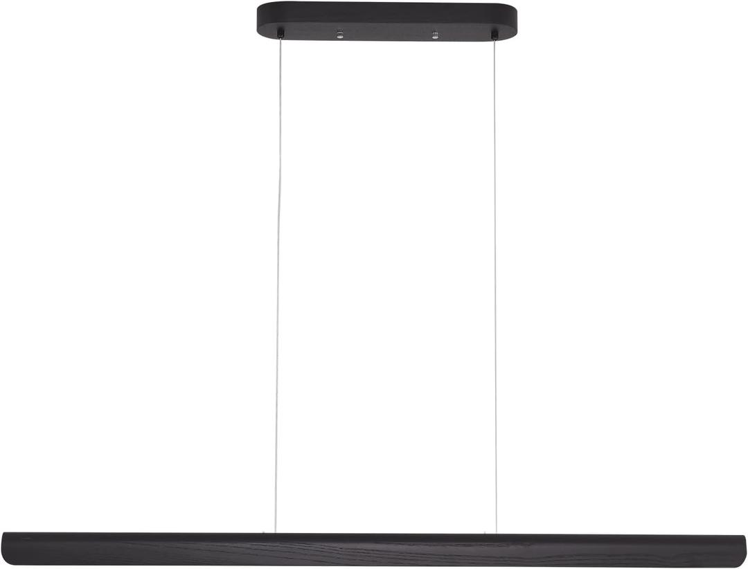 YISDESIGN 47inch Wood LED Linear Pendant Light, Dimmable Wood Ceiling Lamp,Minimalist Linear Chandelier, 36W Warm Light 3000K, Modern Kitchen Island Dining Room Lighting Black Adjustable Height