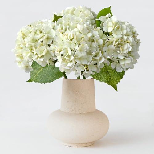 ZYTUYO 20 inches 4 Pcs Ivory White Real Touch Hydrangea Artificial Flowers Boho Lifelike Real Looking Latex Hydrangeas Flower with Long Stem for Home Decor Spring Table Centrepiece
