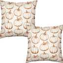 Fall Pumpkin Outdoor Pillow Covers 18x18 Set of 2 Autumn Thanksgiving Harvest Throw Pillows Case Burnt Orange White Farmhouse Fall Holiday Cushion Covers for Sofa Couch Bed Decor