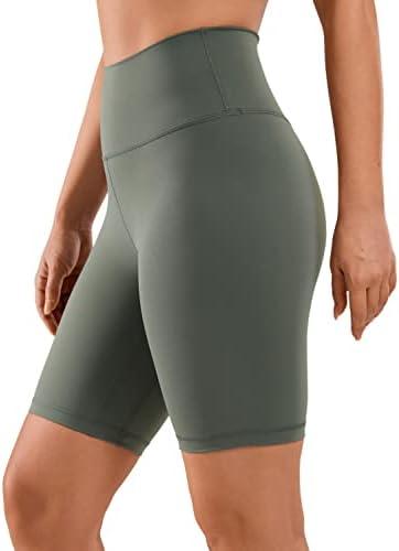 CRZ YOGA Naked Feeling Biker Shorts 8" | Sleek, Decent Compression, Yoga, Hidden Waistband Pocket, for Women (Large, Grey Sage)