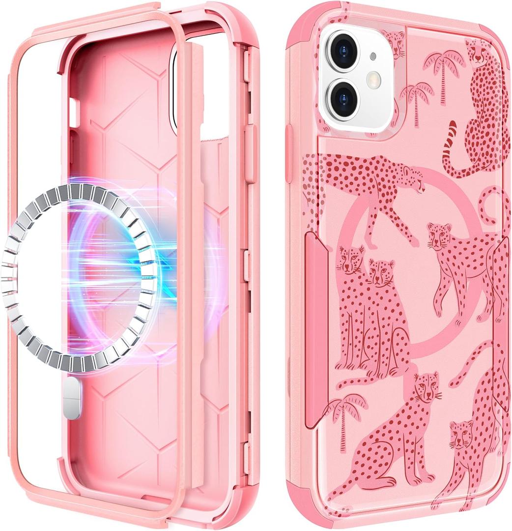 for iPhone 12 Case, for iPhone 12 Pro Case - Compatible with MagSafe Women Girls Cute Magnetic Protective Phone Cover Leopard Aesthetic Heavy Duty Shockproof Cover 6.1 Inch