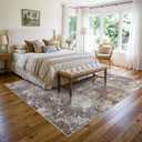 8x8 Square Living Room Area Rug – Washable Modern Neutral Abstract Indoor Rug for Bedroom, Dining Room, Kitchen – Non-Slip Soft Low-Pile Floor Carpet (Brown Beige,8x8)