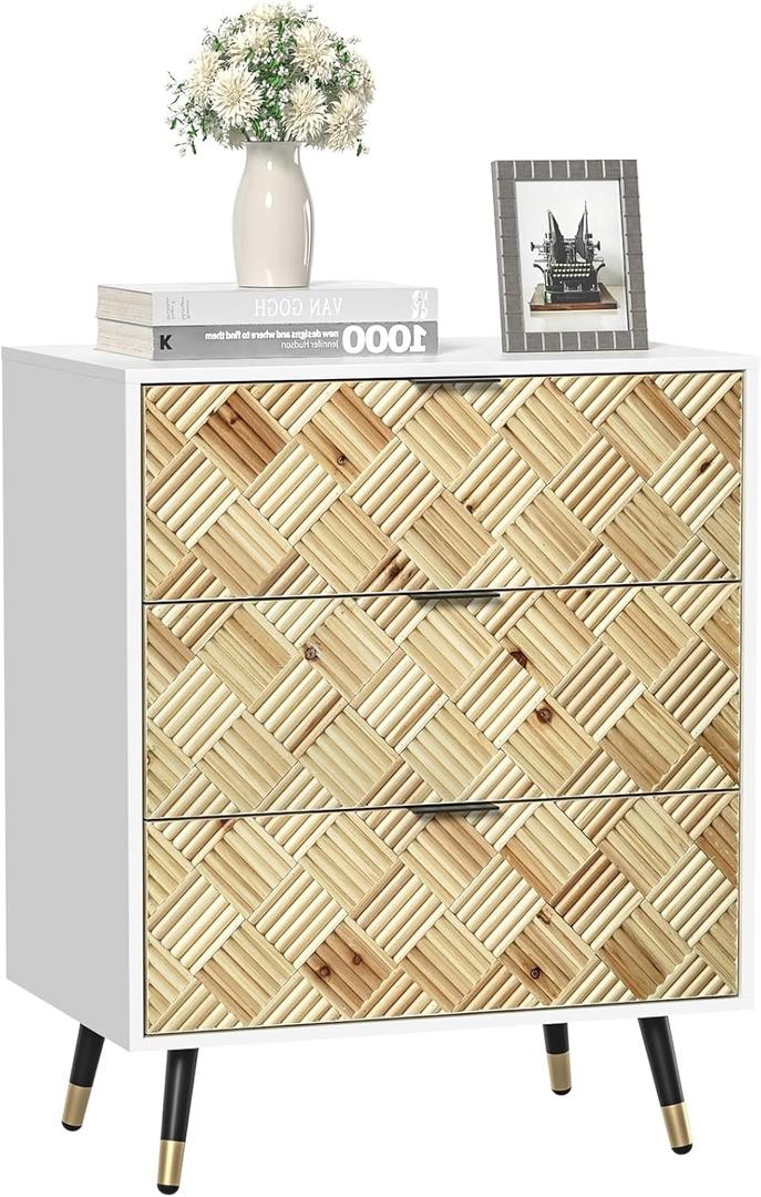 Giluta Tall Nightstand 3 Drawers, 23" Wide Large Storage Bedside Table, Fir Wood Night Stand for Bedroom, Wood End Table for Dorm, Small Space