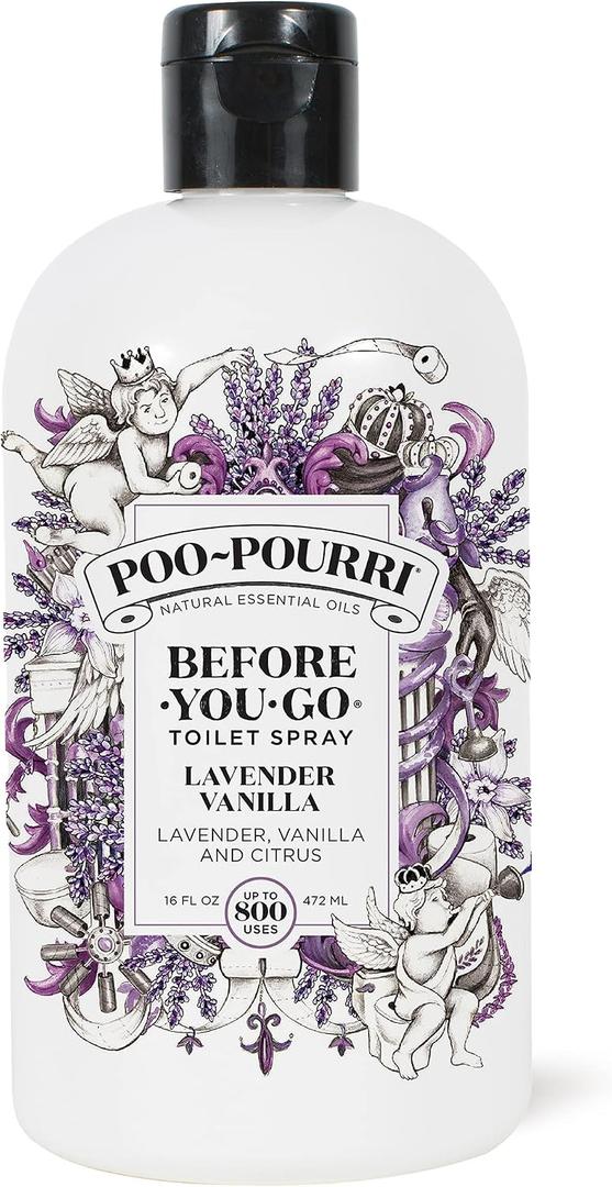 Poo-Pourri Before-You-Go Toilet Spray Refill, Lavender Vanilla,16 Fl Oz, Up to 800 Uses, Bathroom Odor Deodorizer with Essential Oils for Home or Work, Lavender, Vanilla and Citrus Scent