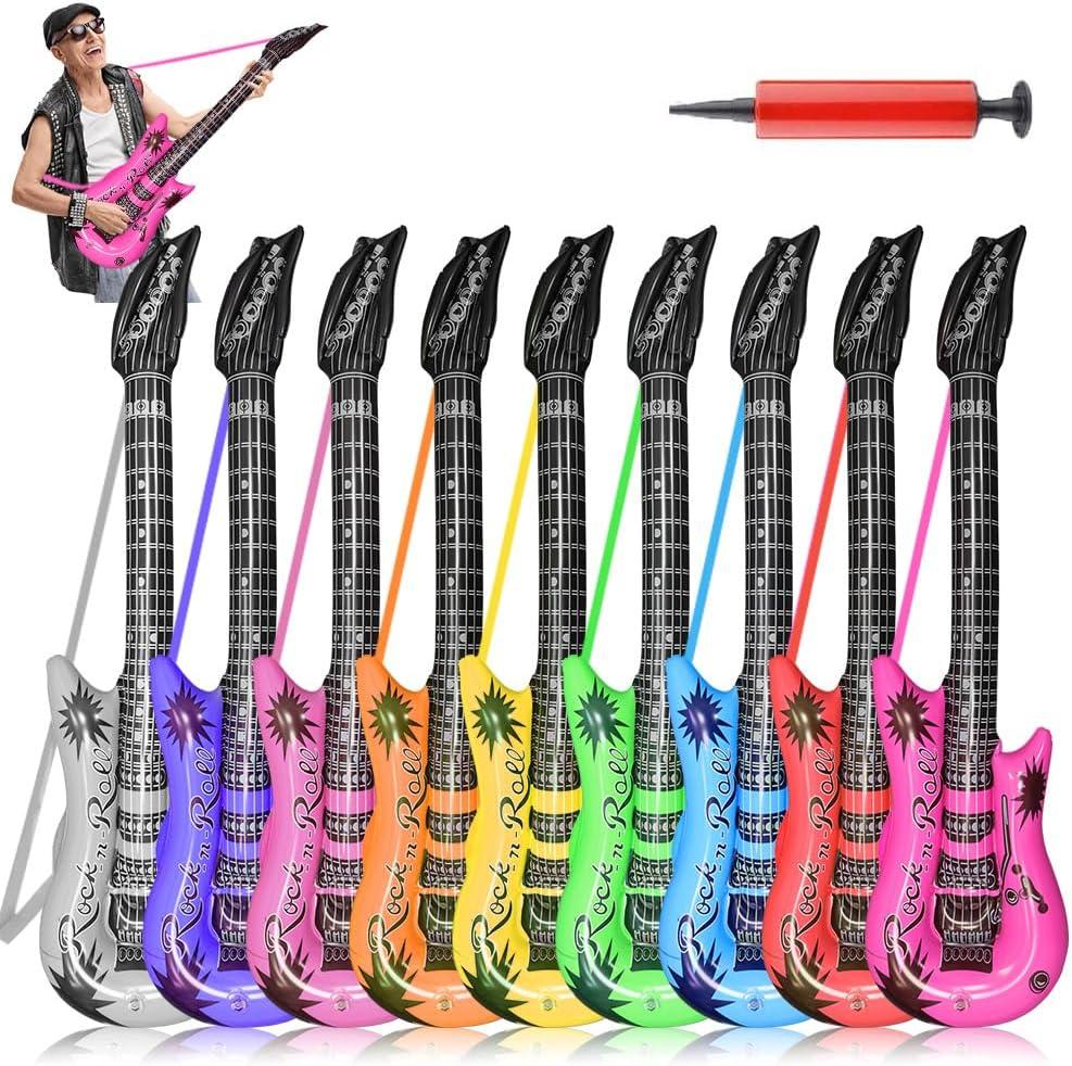 Inflatable Guitar with Strap, 9 Colors 35 Inch Rock Star Guitar Set for 80s 90s Themed Carnival Party, Adults Childrens Birthday Party, Wedding and Photo Booth Props