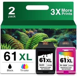 61XL Ink Cartridge Black and Color Combo Pack Replacement for HP Ink 61 HP61 XL HP61XL for 5530 3510 4500 4635 2620 4630 5535 2540 4502 3050 1510 4632 4501 2542 2514 3020a 4610 1000 1010 1510 Printer