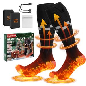 Heated Socks 7500mAh*2 Rechargeable Battery, Electric Heated Socks with 4 Adjustable Heating Settings Up to 14 Hours for Winter Skiing Hunting Camping Hiking Fishing Cycling Outdoor Work Foot Warmer