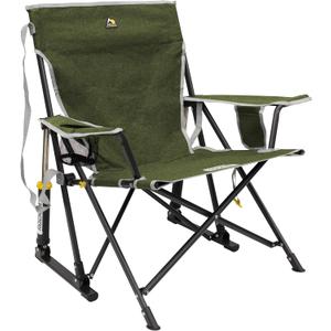 GCI OUTDOOR Kickback Rocker Camping Chair | Portable Folding Rocking Chair with Durable Armrests, Drink Holder & Relaxed Lowered Seat for Comfort  Loden Green
