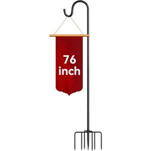76" Adjustable Shepherd Hook for Outdoor, Heavy Duty Metal Bird Feeder Pole with 7-Prong Base, Garden Hook for Hanging Lanterns, Solar Lights, Plants, Wind Chimes & Hummingbird Feeder, 1 Pack