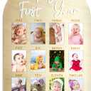 One Year Birthday Wooden Photo Board My First Year Milestone Photo Board 12 Monthly Picture Frame Baby First year Wood Acrylic Sign 1st Birthday Decorations Baby Keepsake Gift (2" x 3" photos - Wallet Size)