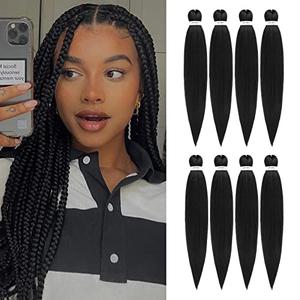 DIFUNEE Pre-stretched Braiding Hair - 22 Inch 8 Packs Natural Black Long Braiding Hair For Twist or Box Braids, Yaki Texture Hot Water Setting Synthetic Braiding Hair Extensions (22 Inch, 1B-8P)
