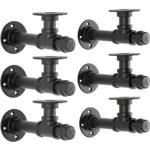 Industrial Pipe Shelf Bracket 6.7",Iron L Pipe Shelving Wall Floating Shelf Bracket for 6-12" Board,Industrial Pipe Shelves Heavy Duty Black Metal Pipe Clothing Rack 6 Pack, Include Accessories