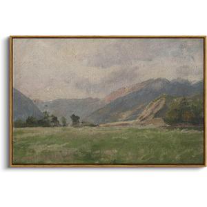 InSimSea Framed Canvas Wall Art Vintage Decor, Prairie Mountain Landscape Paintings, Large Prints, Farmhouse Decor, Natural Scenery Hanging Wall Decorations for Living Room Bedroom, 24"x36"