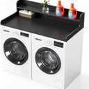 SpaceAid Washer Dryer Countertop with 2-Tier Shelf, Wood Topper with Edge, 54" Width x 27.5" Depth Cover Organizer Guard for Washer and Dryer Counter Laundry Hamper Storage (Black)