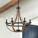 Farmhouse Chandeliers for Dining Room, 6-Light 24 inch Rustic Candle Ceiling Light Fixture, Faux Wood Texture Chandelier for Hallway Foyer Entryway Kitchen Island Bedroom