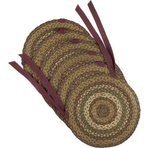VHC Brands Tea Cabin Rustic Jute Green Textured Striped Round Kitchen Chair Pad Set of 6 15", 6 Count