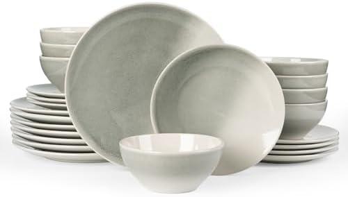 Famiware Glacier Dinnerware Sets, Plates and Bowls Dish Sets for 8 (24 Pieces), Stoneware Tableware - Dishwasher and Microwave Safe, Handcrafted Reactive Glaze, Sage Green