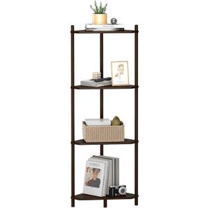 Wisuce Corner Shelf Stand - 4 Tier Walnut Bamboo Small Corner Bookshelf for Office Kitchen Bedroom Plant Stand Living Room Decor Small Space (Brown)