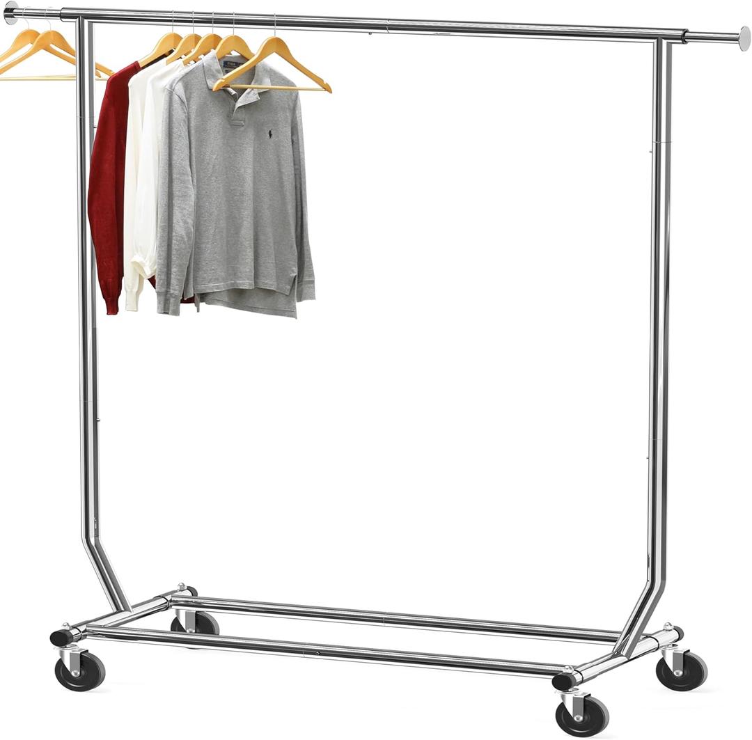 Simple Houseware Supreme Commercial Grade Clothing Garment Rack, Holds Up to 250 lbs, 50 to 75 Inches Extendable Rod, Chrome (Large)