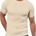 Men's Knit T-Shirts Short Sleeve Casual Crewneck Solid Textured Pullover Tees (Medium)