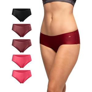 DANISH ENDURANCE Women's Hipster Panties, Seamless No Show Underwear, Invisible Comfort, Tag Free, 3 or 5-Pack (Medium, Multicolor (1x Black, 2x Pink, 2x Ruby))