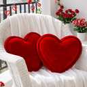 Roowest 2 Pack Valentine's Day Velvet Heart Pillows Soft Decorative Cute Love Fringe Throw Pillow Back Cushion for Girls Women Bed Sofa Couch Living Room Home Decor Wedding Gift(Red)