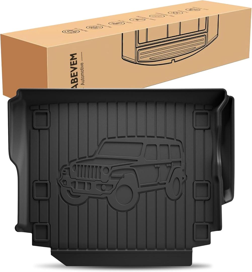 Cargo Liners Custom Fit for Jeep Wrangler JL 4x4 Door Sahara Rubicon 2018-2023 2024 2025 Trunk Mats Rubber All Weather Heavy Duty Waterproof Odorless - (Not for 4XE/ JK/ Not 2-Door)