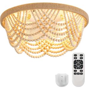 Liokoc Ceiling Fans with Lights and Remote - Bulbs Included, Caged Fandelier with Handcrafted Beaded Dcor 19 inches Reversible Flush Mount Installation Ceiling Fan, Wood