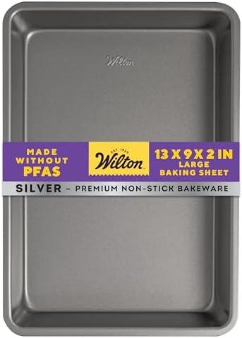 Wilton Silver Non Stick Oblong Cake Pan, Perfect for Cake and Lasagna, Made without PFAS, Durable Steel, Even Heating, 13 x 9 x 2 in, Packaging May Vary 2Pack