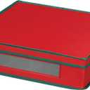 Household Essentials Holiday China Storage Chest with Lid and Handles | Charger Plates and Platters | Red Canvas with Green Trim