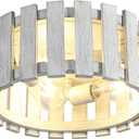 Farmhouse Flush Mount Ceiling Light, 12.2 Inch 3-Light Metal and Wood Close to Ceiling Light Fixture, White Hallway Light Fixtures Ceiling, Rustic Drum Ceiling Light for Kitchen, Entryway, Hallway