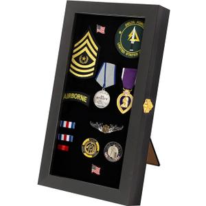 Verani 8.5 x15 Pin Display Case with Real Glass Door Frame Bracket for Military Medals, Beach Tags, Jewelry Pins, Pin Gift, Insignia Ribbons, Pin Enthusiast Collectibles, Black