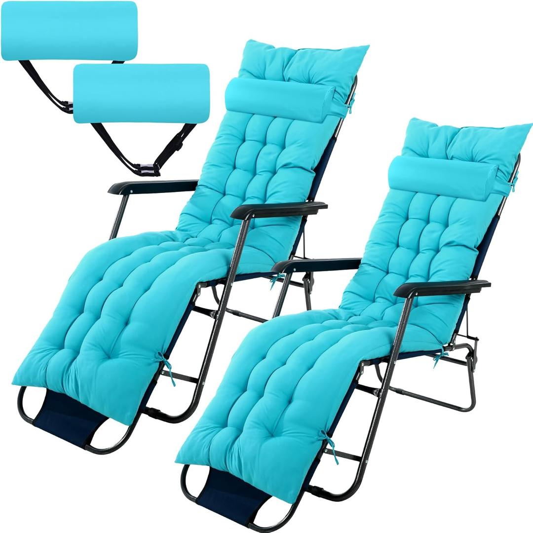 Kigley 2 Set 67 x 21 Inch Lounge Chair Cushion with Headrest Soft Patio Chaise Lounge Cushion for Outside Sofa Lawn Furniture Chair Pads with 8 Tie for Outdoor Indoor Patio Home (Light Blue)