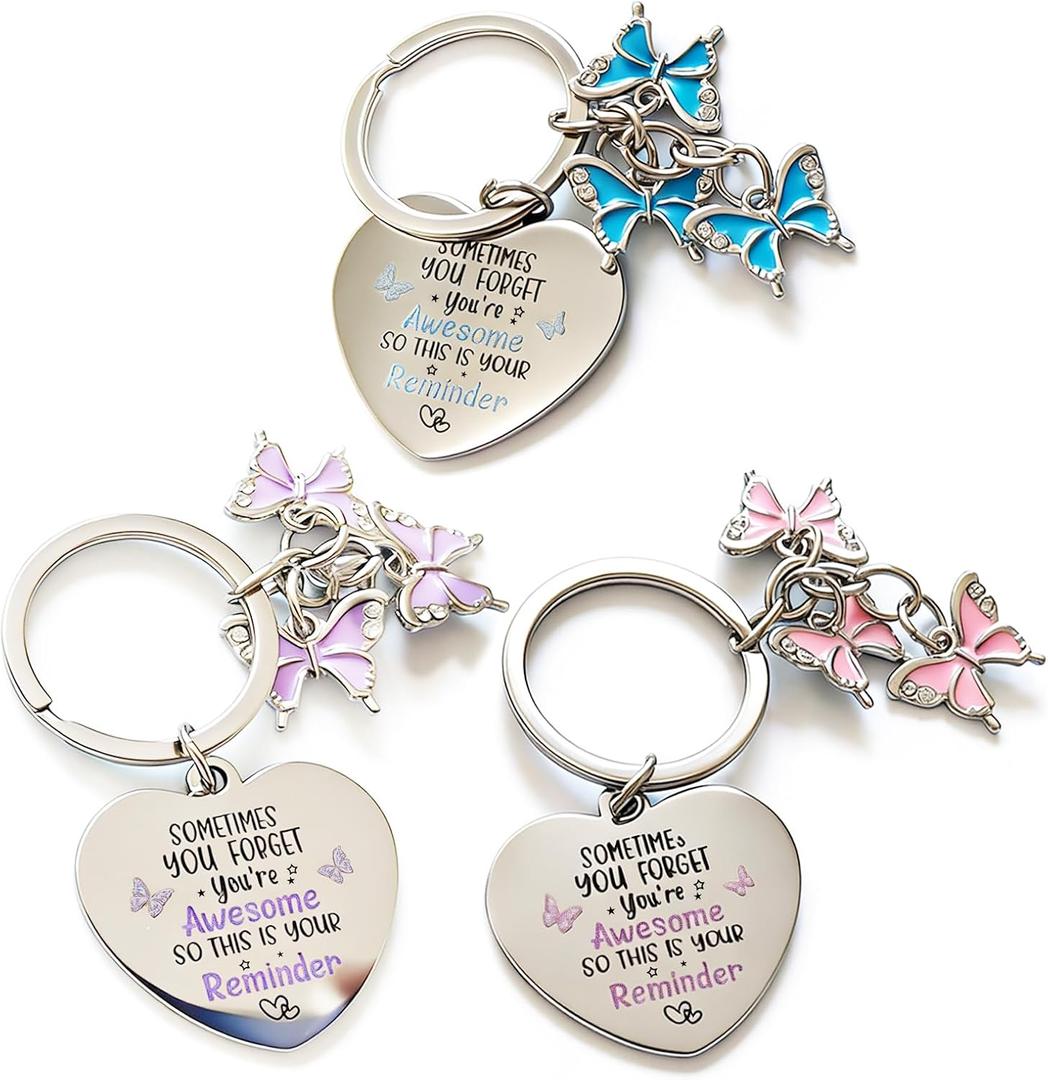Ouyatoyu 3pcs Inspirational Butterfly Reminder Keychain Gifts for Women Encouragement Keyring Gift for Friends