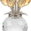 Crystal Gold Rose Bouquet Figurine with Round Vase, Glass Rose Flower Romantic Gifts for Women Mom on Christmas, Collectible Decoration Table Centerpiece for Home