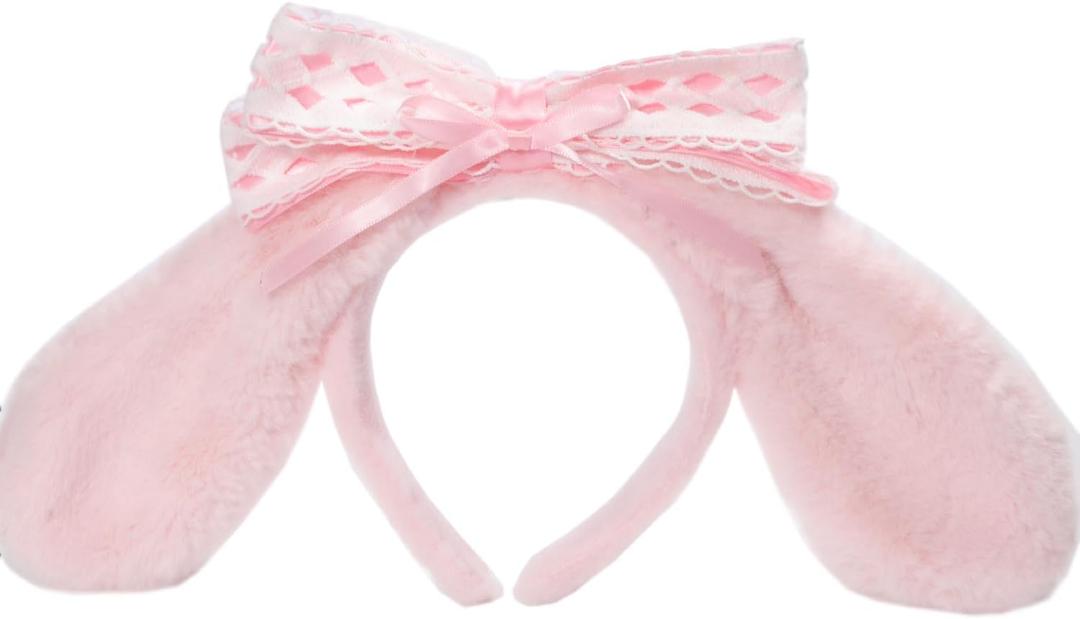 Anime Plush Ears Headband Furry Bunny Ears Halloween Adults Costume Cosplay Fits for Women 18+ (Pink)