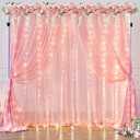 10ft x 10ft Baby Pink Backdrop Curtain with Lights String for Parties, 2 Panels Sheer Tulle Curtain Wedding Photo Backdrop with Lights for Baby Shower Birthday Party Ceremony Home Decorations