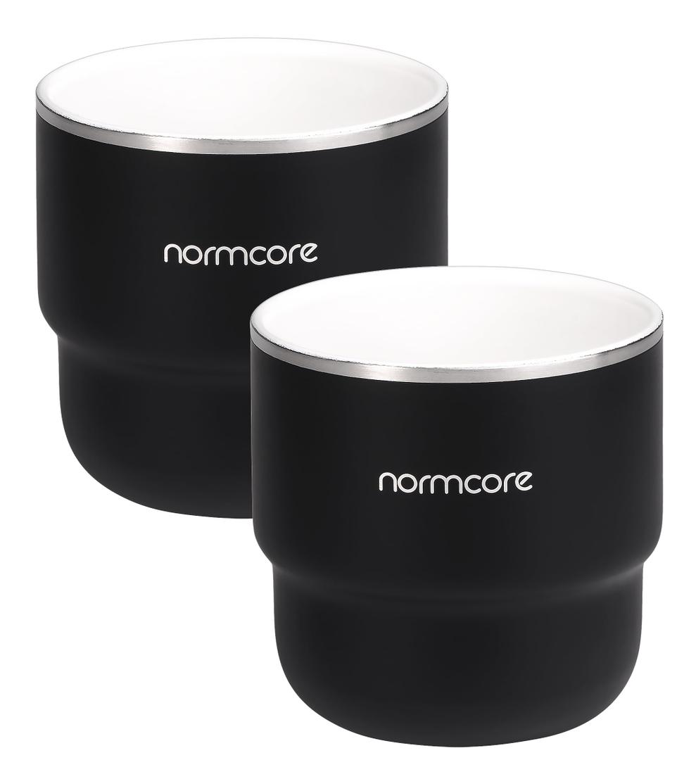 Normcore Espresso Coffee Cups, 7 oz Espresso Coffee Cup with Ceramic Coating, Double Wall Stainless Steel Coffee Mugs, 2 Pack, 210 ml, Black